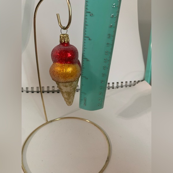 Triple Scoop Ice Cream Cone Blown Glass Christmas Ornament - Picture 6 of 6